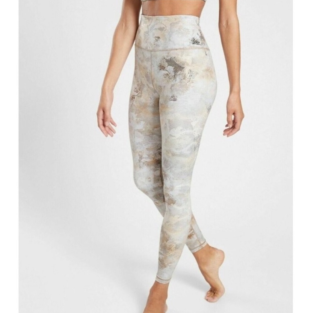 LIKE NEW ATHLETA elation gilded Women's Cream metallic Patterned Leggings LT